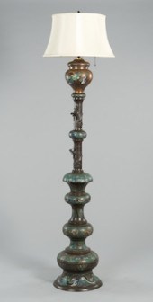 A Large Champleve Floor Lamp With three