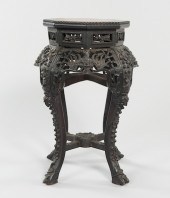 A Small Carved Wood and Marble Table