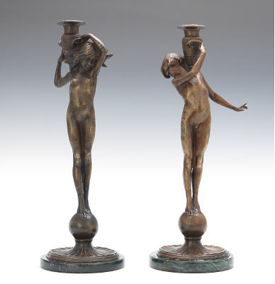 A Pair of Cast Bronze Candlesticks 134405