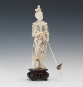 Carved Ivory Warrior with Spear Carved