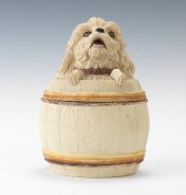 A Composite Barrel and Dog Humidor by