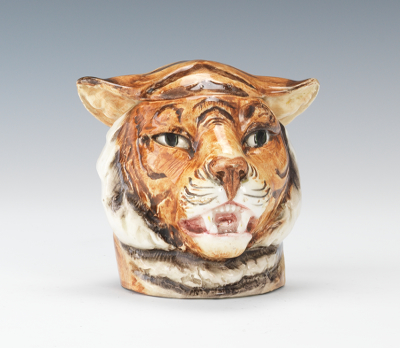 A Majolica Tiger Head Tobacco Humidor 1347ca