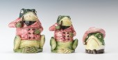 Three Majolica Frogs Smoking Motif 134856