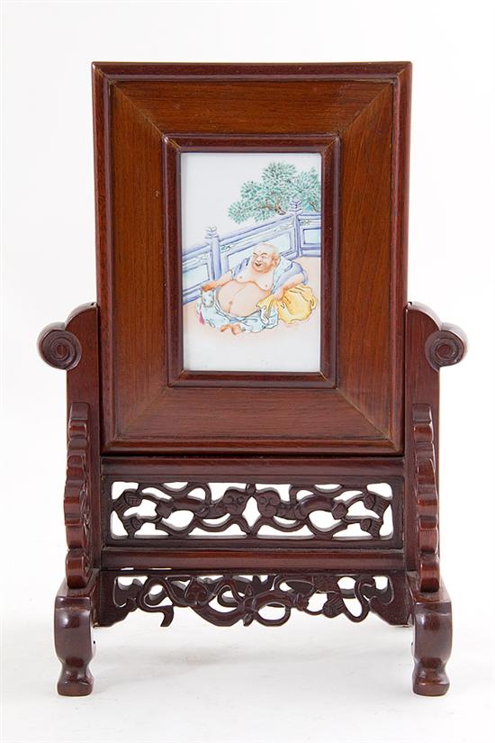 Chinese famille rose porcelain plaque mounted