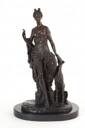 Bronze sculpture of Diana with hound