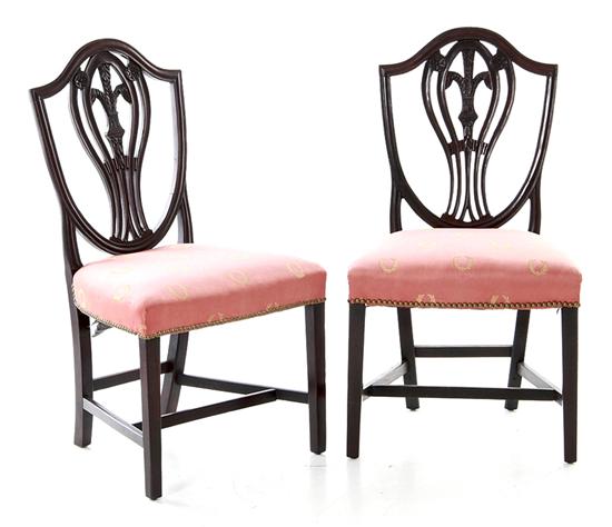 Pair Hepplewhite carved mahogany side chairs