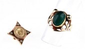 Gem-set gold ring and Tome School lapel