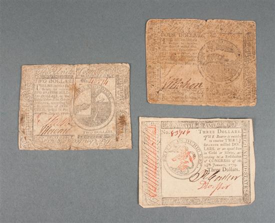 Three pieces of Continental currency 138122