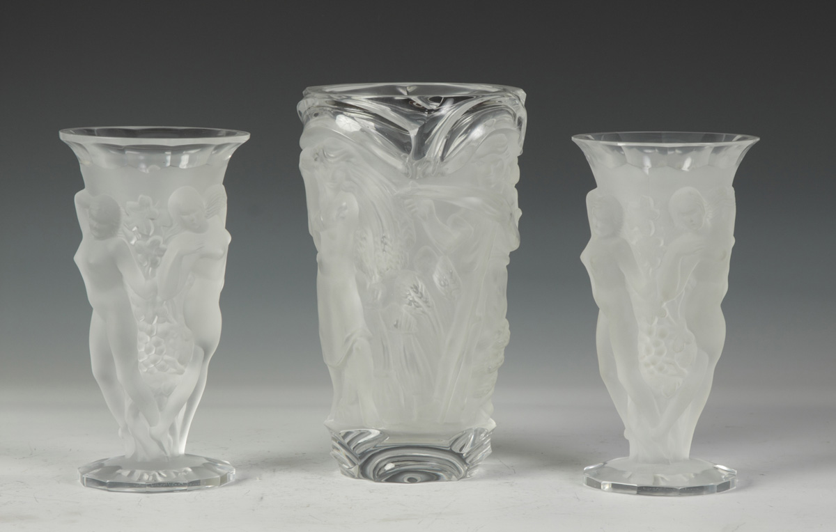3 Sgn R Lalique Art Deco Vases 1384c6