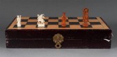 Chinese chess set with carved ivory