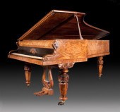 Early Victorian carved burlwood grand