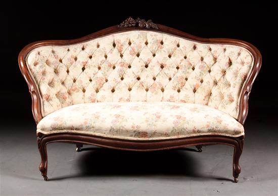 American Rococo Revival carved walnut upholstered