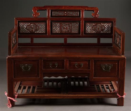Chinese carved elmwood bench 20th 136221