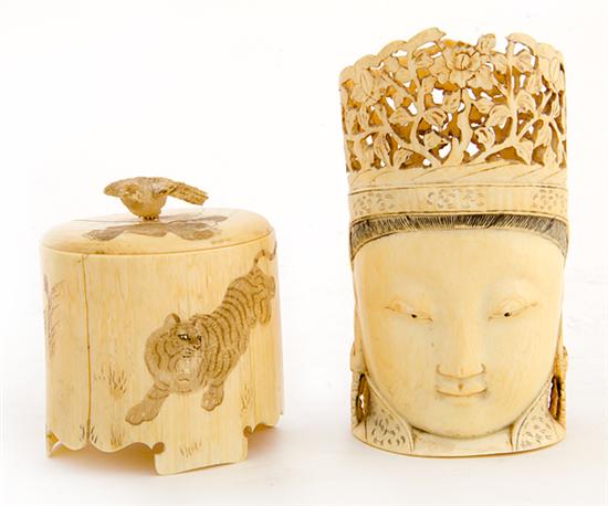 Japanese carved ivory box and vessel 136ac3