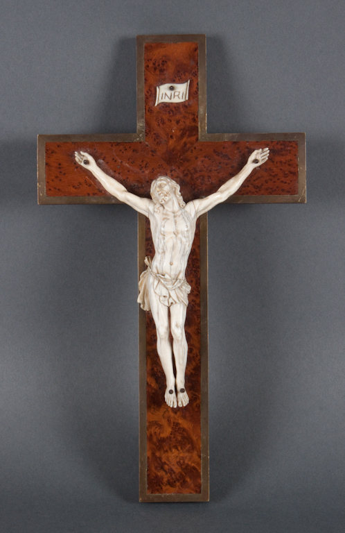 Continental carved ivory figure of crucified
