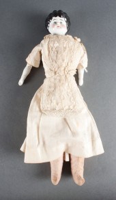 Victorian china head doll with cloth
