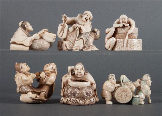 Six Japanese carved ivory figural
