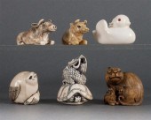 Six Japanese carved ivory animal-form