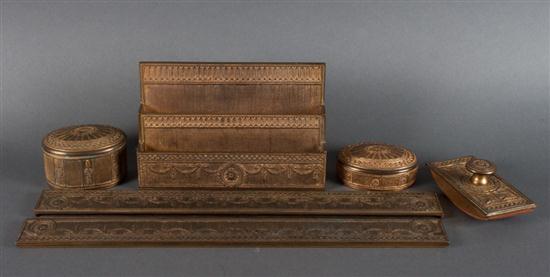 Tiffany gilt-bronze six-piece desk set in