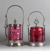 Two Victorian silver plate and cranberry