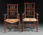 Two Victorian elmwood rush-seat Sussex