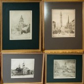 Four assorted Don Swann etchings framed