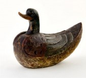 Polychrome carved wood duck decoy primitively