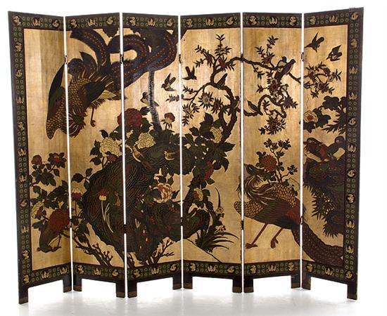 Oriental coromandel folding six-panel screen