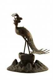 Japanese bronze phoenix form censer 13a81d