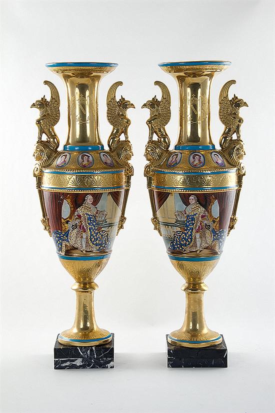 Pair Sevres style porcelain urns 13a9fc