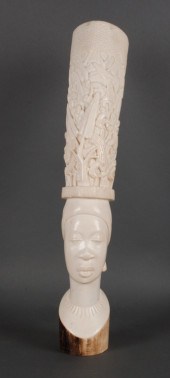 African carved ivory figure of a woman