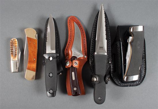 Six folding and fixed-blade knives by Schrade