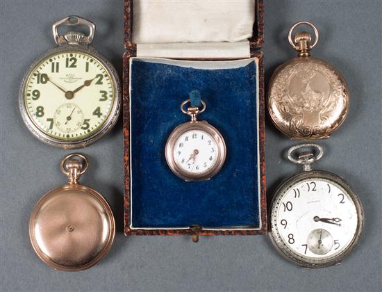 Group of pocket watches including: 1) gold-plated
