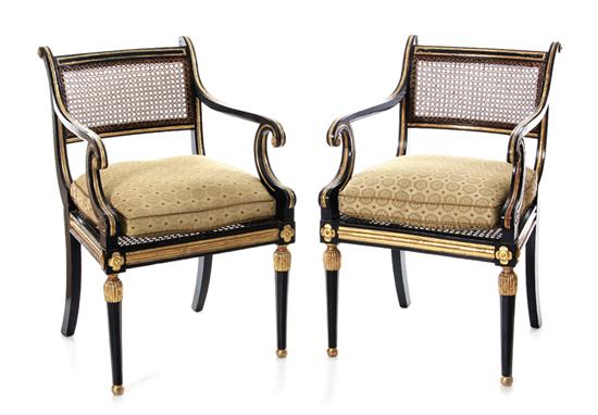 Pair Regency painted giltwood fauteuils 19th
