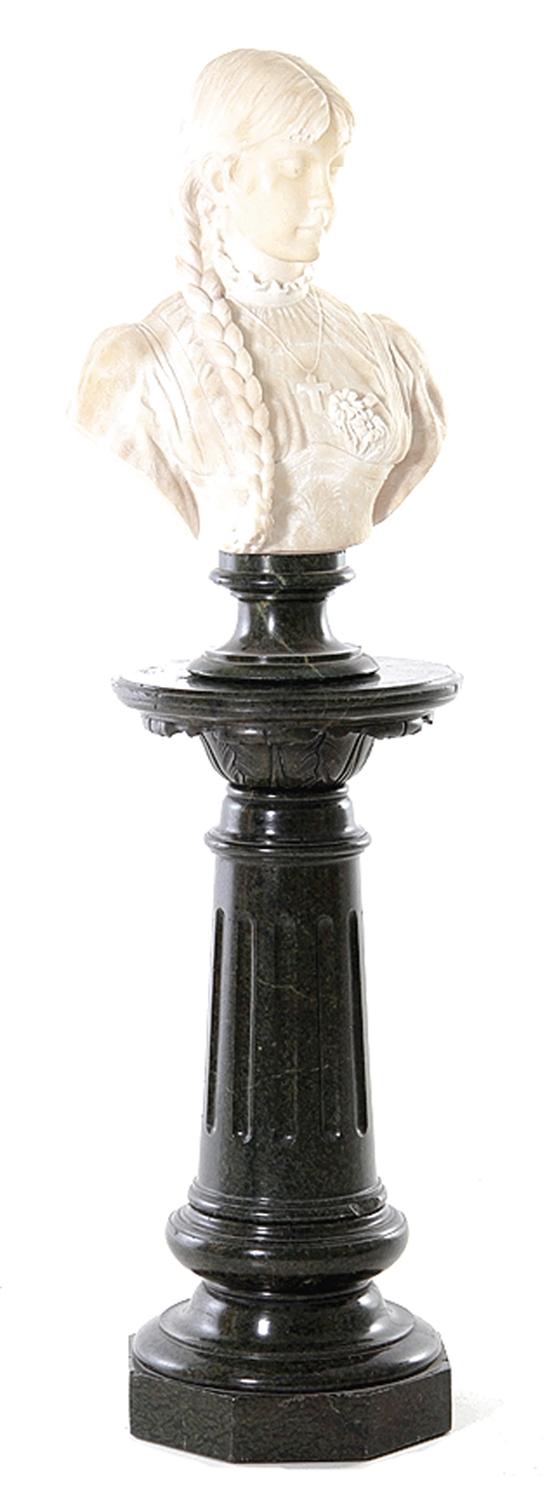 Italian carved marble bust on pedestal 13932e