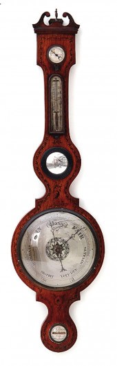 Regency paint-decorated oak barometer