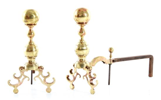 Pair Classical brass andirons signed W. Pye