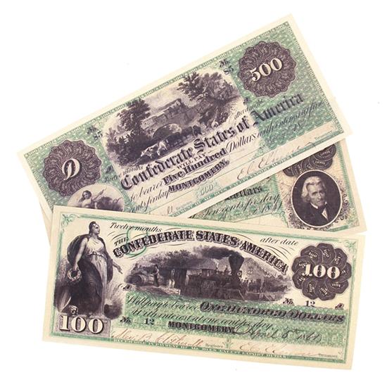 Collection 1861 Confederate currency comprising: