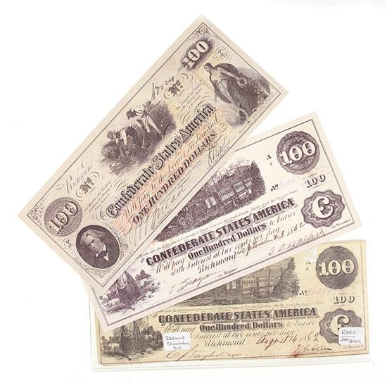Collection 1862 Confederate currency comprising: