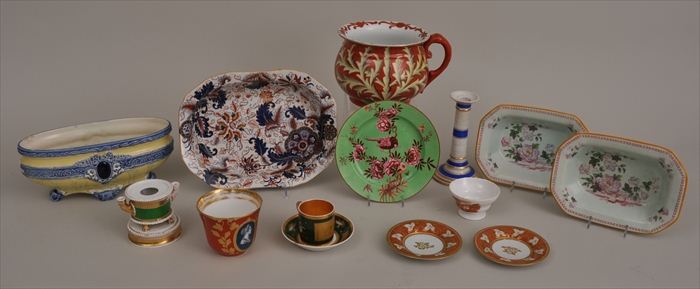 FOURTEEN ENGLISH AND FRENCH POTTERY AND PORCELAIN