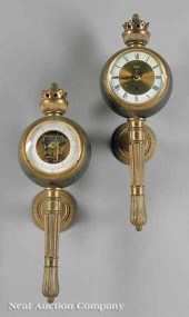 A German Brass-Mounted Clock and Barometer