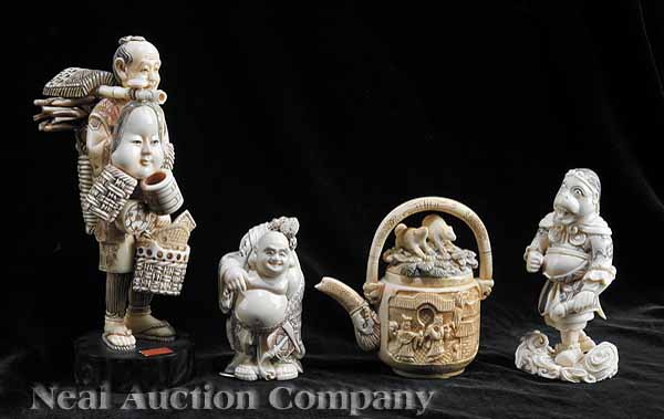 Three Japanese Carved Ivory Figural Okimono