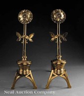 A Pair of American Aesthetic Brass Sunflower