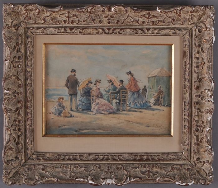 FRENCH SCHOOL SEASIDE PARTY Watercolor 13e9ce