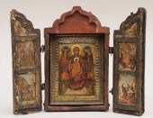 RUSSIAN PAINTED TRYPTYCH SET INTO A
