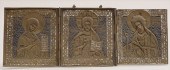 RUSSIAN ENAMELED BRASS TRYPTYCH The