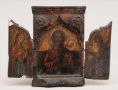 RUSSIAN PAINTED WOOD TRYPTYCH The central