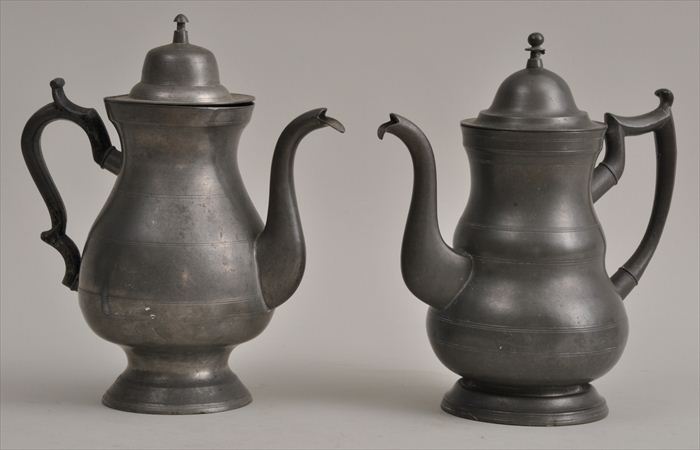 TWO AMERICAN PEWTER FOOTED COFFEE