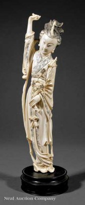 A Chinese Tinted Ivory Figure of Meiren
