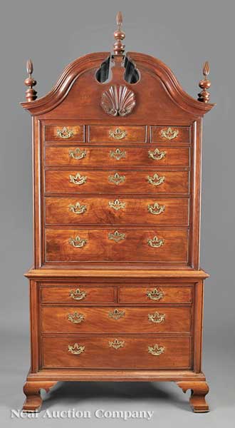 An American Chippendale Carved Walnut Chest-on-Chest